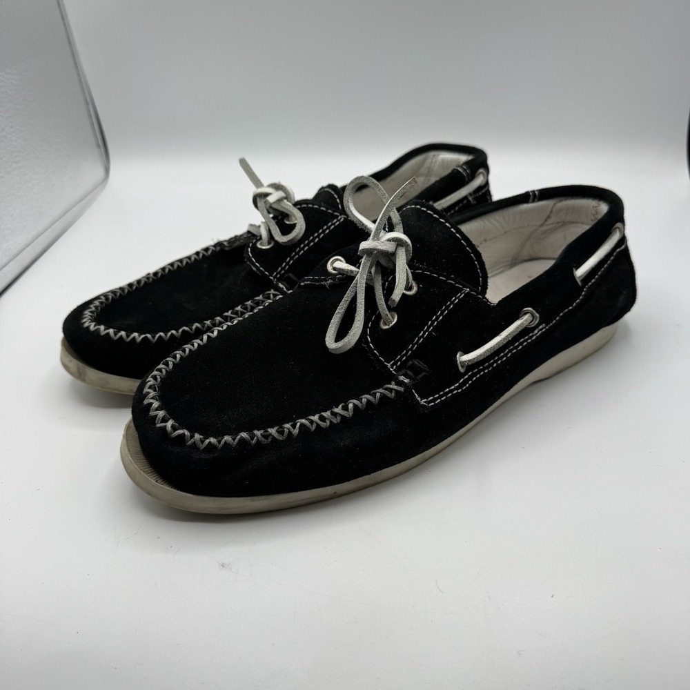 Del Toro Boat Shoes Men 8 Black Suede Leather Made In Italy Moccasin Loafers